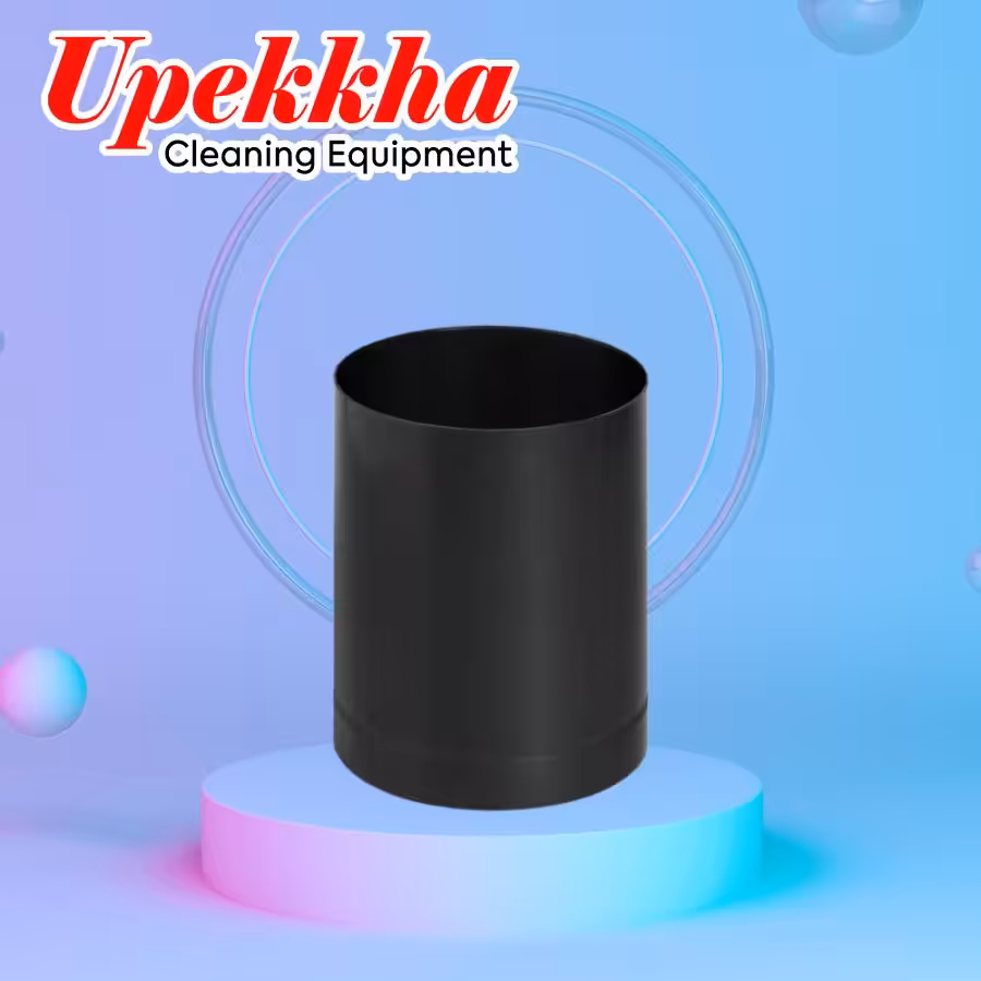 Upekkha black cylindrical polyethylene bin with open top.