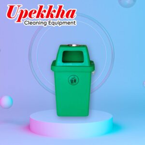 Upekkha V-BIN-20 green polyethylene bin with front waste collection opening and an ashtray on top of the cover.