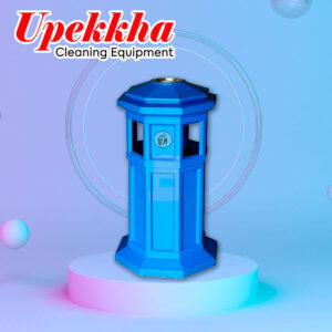 Upekkha V-BIN-23 blue equiangular hexagonal prism waste bin with ashtray on top.