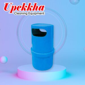 Upekkha V-BIN-26 blue cylindrical polyethylene bin with trash collection openings on the front and back sides.