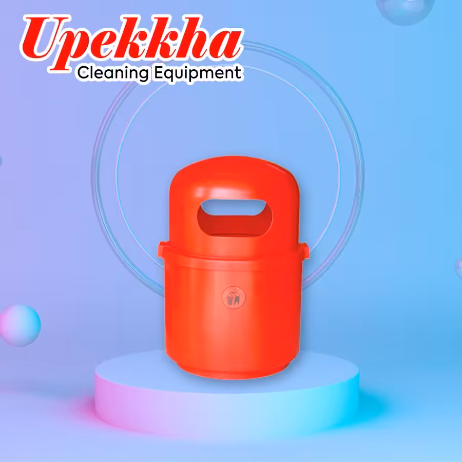 Upekkha V-BIN-29 red polyethylene bin with front and back entries for trash on the top cover.