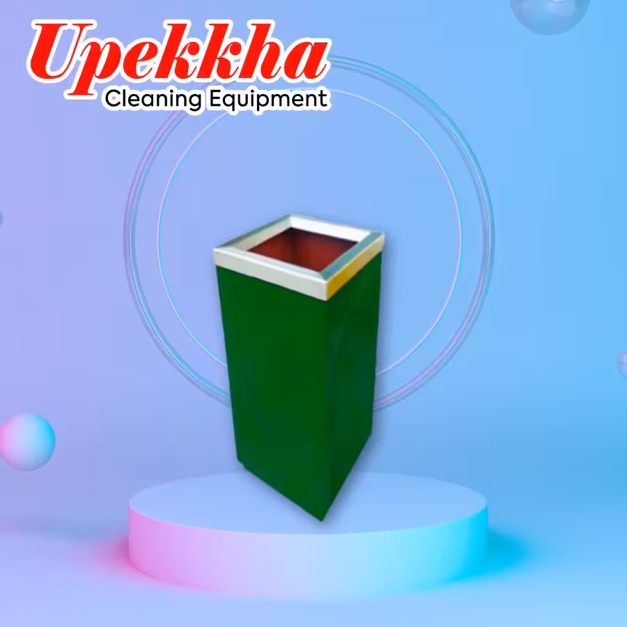 Upekkha V-BIN-42 green cuboid polyethylene bin with brushed stainless steel open top.