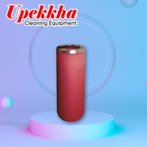 Upekkha V-BIN-43 red cylindrical polyethylene bin with brushed stainless steel open top cover.