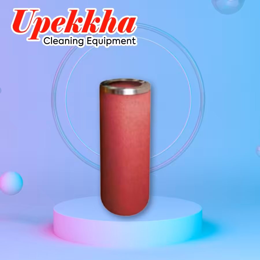 Upekkha V-BIN-43 red cylindrical polyethylene bin with brushed stainless steel open top cover.