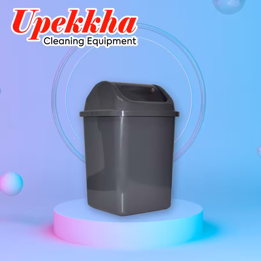 Upekkha V-BIN-51 dark grey polyethylene waste bin with a flip top waste entry in triangular prism.